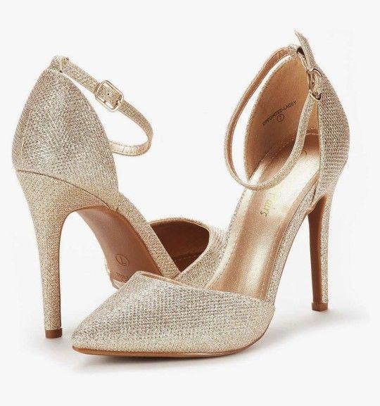 Gorgeous Gold Sparkly Heels with Ankle Strap Size 10
