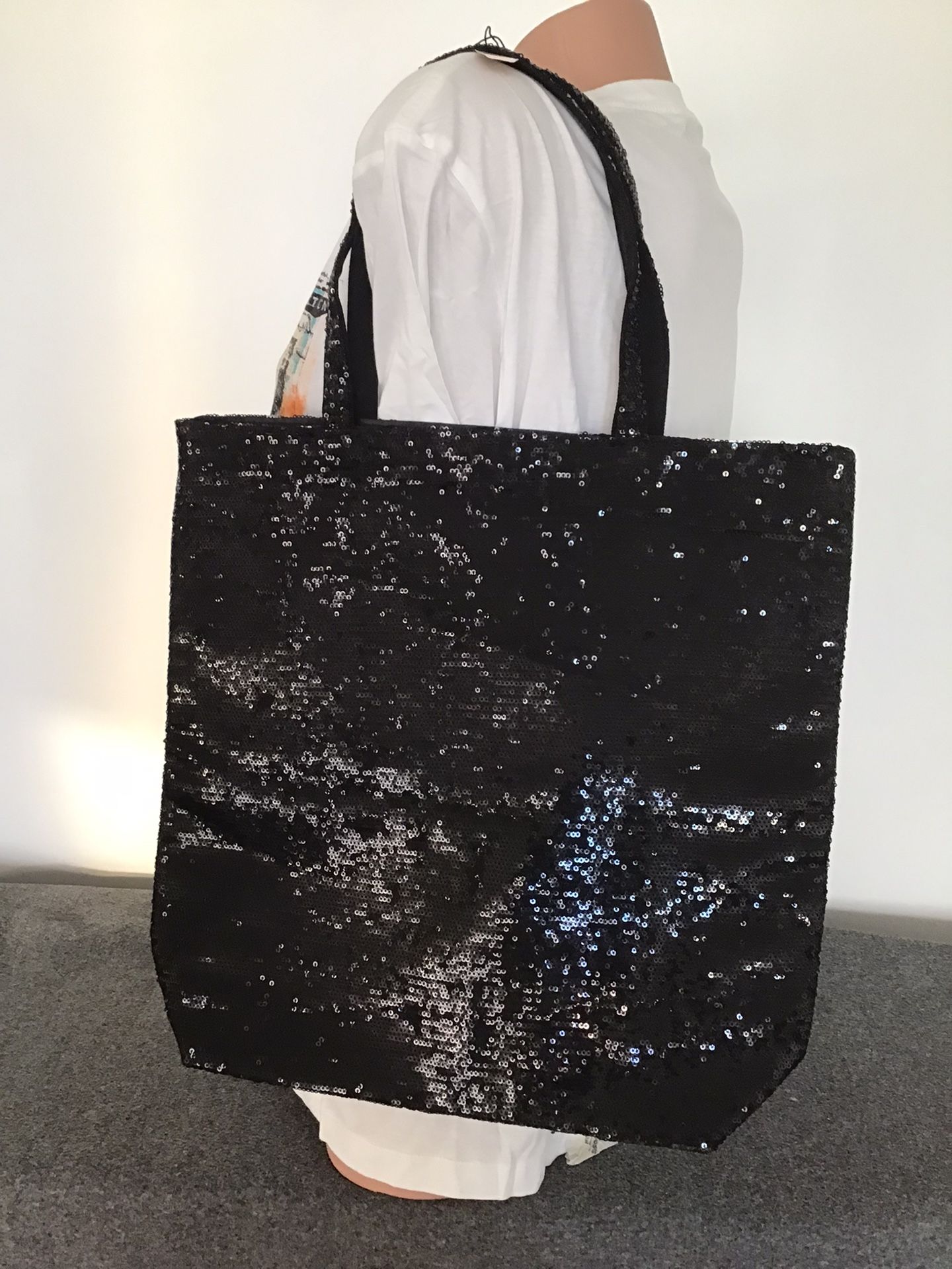 VS Fashion Show Supermodel Black Sequin Bag Shopper Holiday Tote