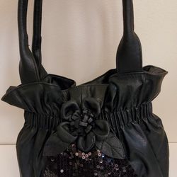 Ladies Hobo Gathered Black Shoulder Handbag 