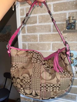 Coach pink and tan patchwork hobo bag