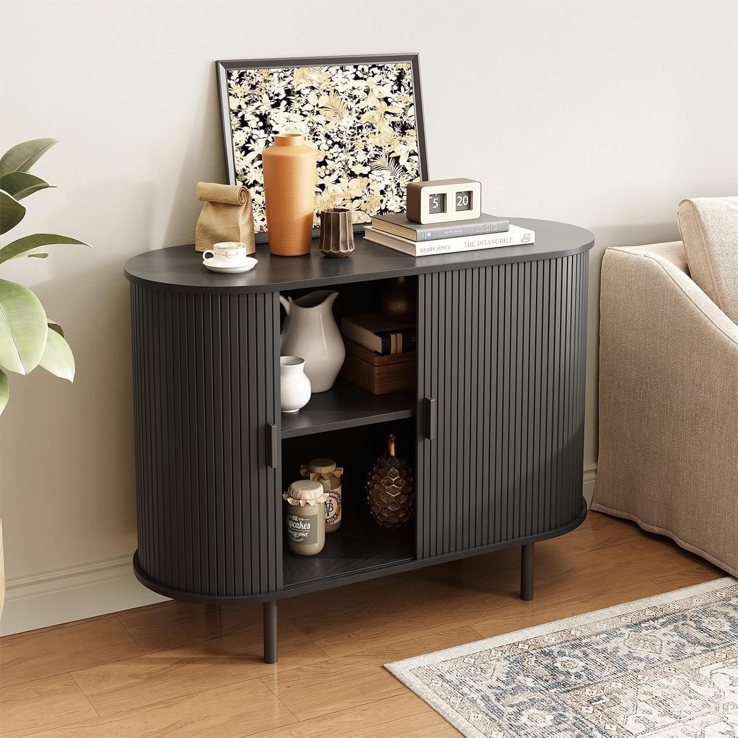 Sideboard Buffet Cabinet with Storage, 40" Storage Cabinet with Sliding Door & Adjustable Shelf, Modern Accent Coffee Bar Console Table for Kitchen, E
