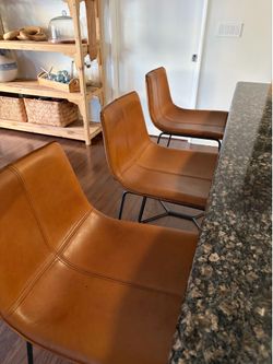 Three west elm leather bar stools 30” height