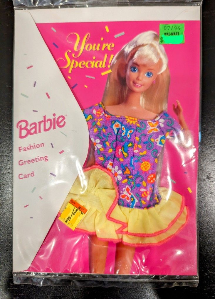 Barbie Fashion Greeting Card -You're Special! Purple Yellow Butterfly Dress 1994 New Vintage Mattel