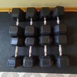 Rogue Fitness 75lb, 90lb, 95lb And 100lb Rubber Hex Dumbbells--
