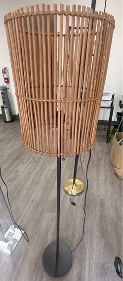 Rattan Floor Lamp with Black Metal Base