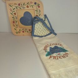 Cannon Welcome Friends Hand Towel and Pot Holder Set 1980s Vintage