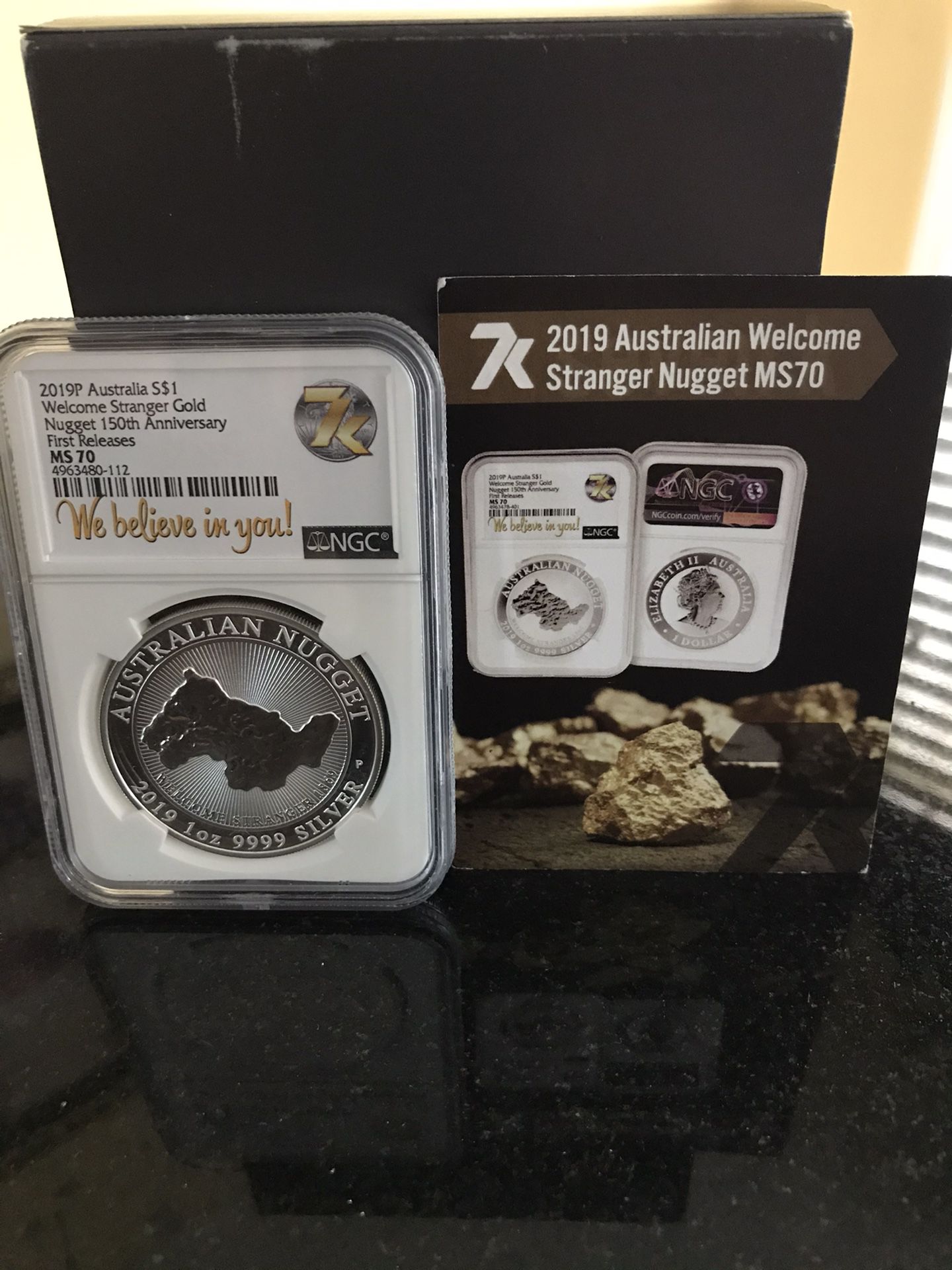 2019 Australia Silver Welcome Stranger gold nugget $1 NGC MS70