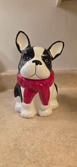 Celebrate It Ceramic French Bulldog Boston Terrier Christmas Cookie Jar Red Scarf DISCONTINUED