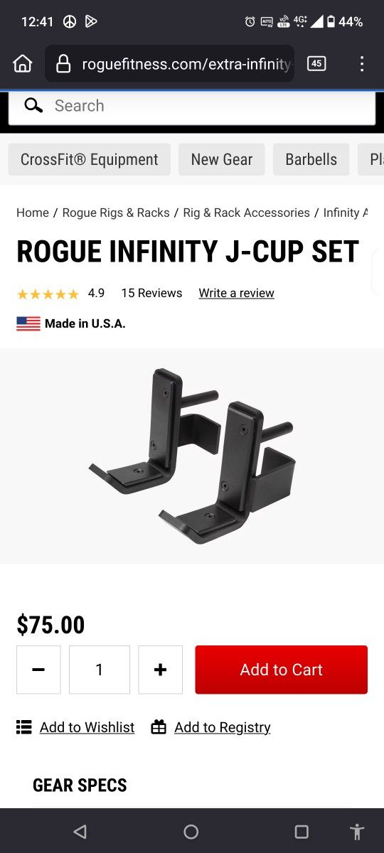 Rogue Fitness Infinity J-cups J-hooks-
