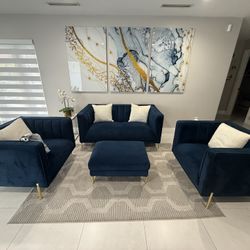 Modern Navy Blue Velvet Living Room Set