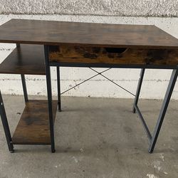 Table With Attached Shelving &Metal Frame
