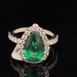 14KT White Gold GDR Lab Emerald Diamond Ring 4.80g .65CTW VS Size 7 166908