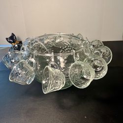  Indiana Glass 1960s Celebration Complete 26 Pieces Punch Bowl Set NIB