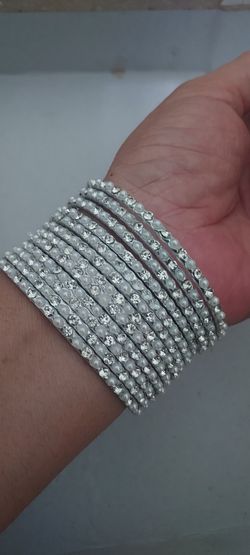 Silver Stone Metal Bangles Size 2.8 
