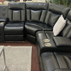 Electric Leather Black Couch With Bluetooth Speaker 