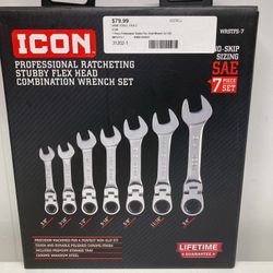 ICON WRSTFS-7 7 Piece Professional Stubby Flex Head Wrench Set