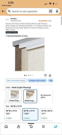 Persilux Cordless Roller Blinds 56x72 Khaki