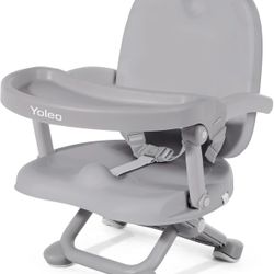 YOLEO Baby High Chair Booster Seat for Dining Table, Adjustable Height Travel Booster Seat with Tray, Toddler Booster Seat Easy Clean(Grey