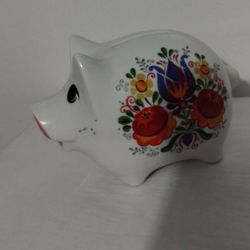80's RUETTER PORCELAIN PIGGY FIGURINE - COIN BANK 6"×4" - S1000