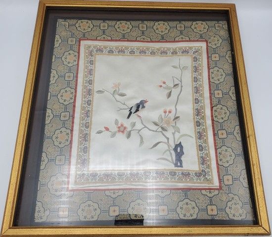 Silk Embroidery Bird on Tree Framed