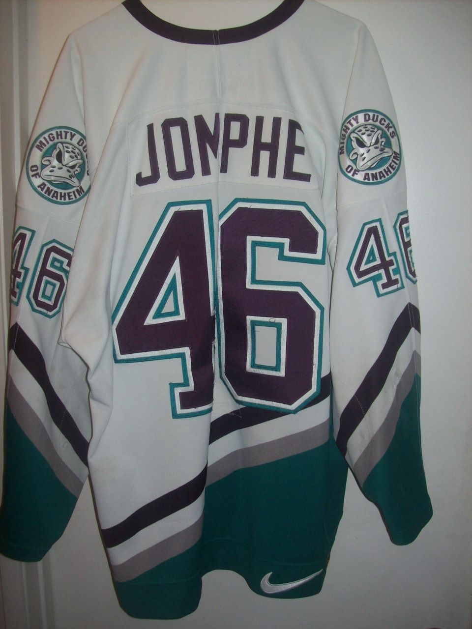 ANAHEIM MIGHTY DUCKS JOMPHE 1996 97 GAME USED/WORN JERSEY W/COA