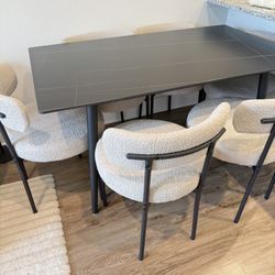 Black Table 55.1 x 31.5 x 29.5 inc With 6 Beige Chairs 