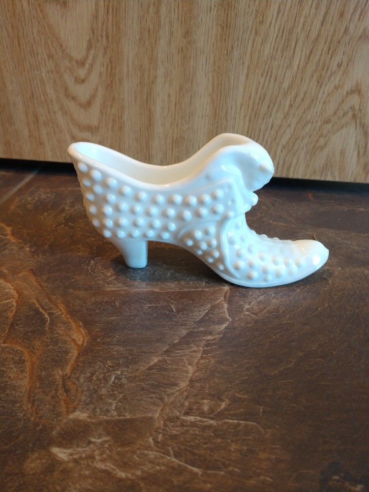 Hobnail Milk Glass Slipper