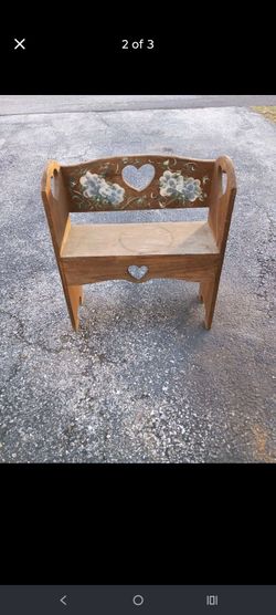 Small Wooden Bench with Heart and Floral Detail