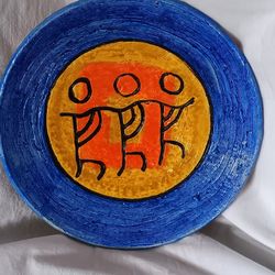 Vintage Clay Petroglyphs Art Pottery 10" 