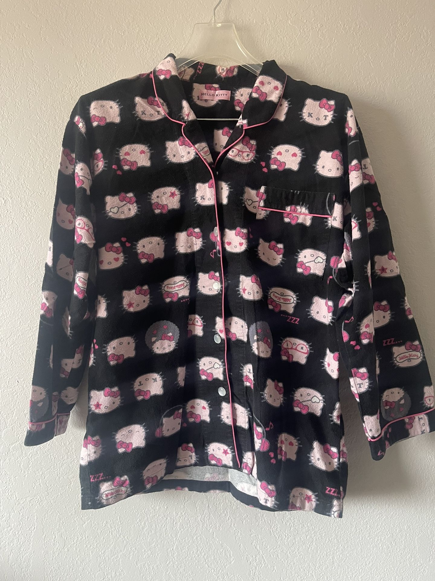 Sanrio Hello Kitty, Women’s Black Pink Button Up Pajama Top, Size L , 2007