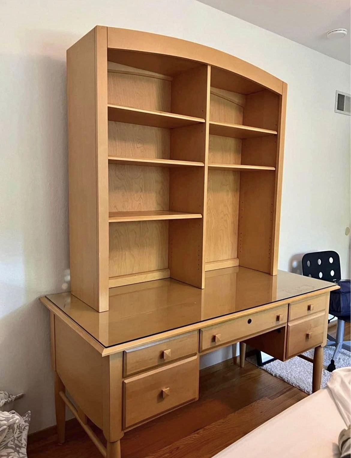 Ethan Allen Desk With Glass Top & Hutch