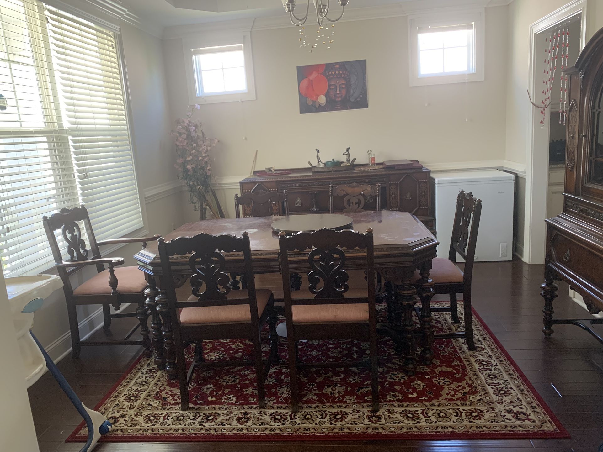 Dinning set (with 6 Chairs, Table, Hutch & Buffet)