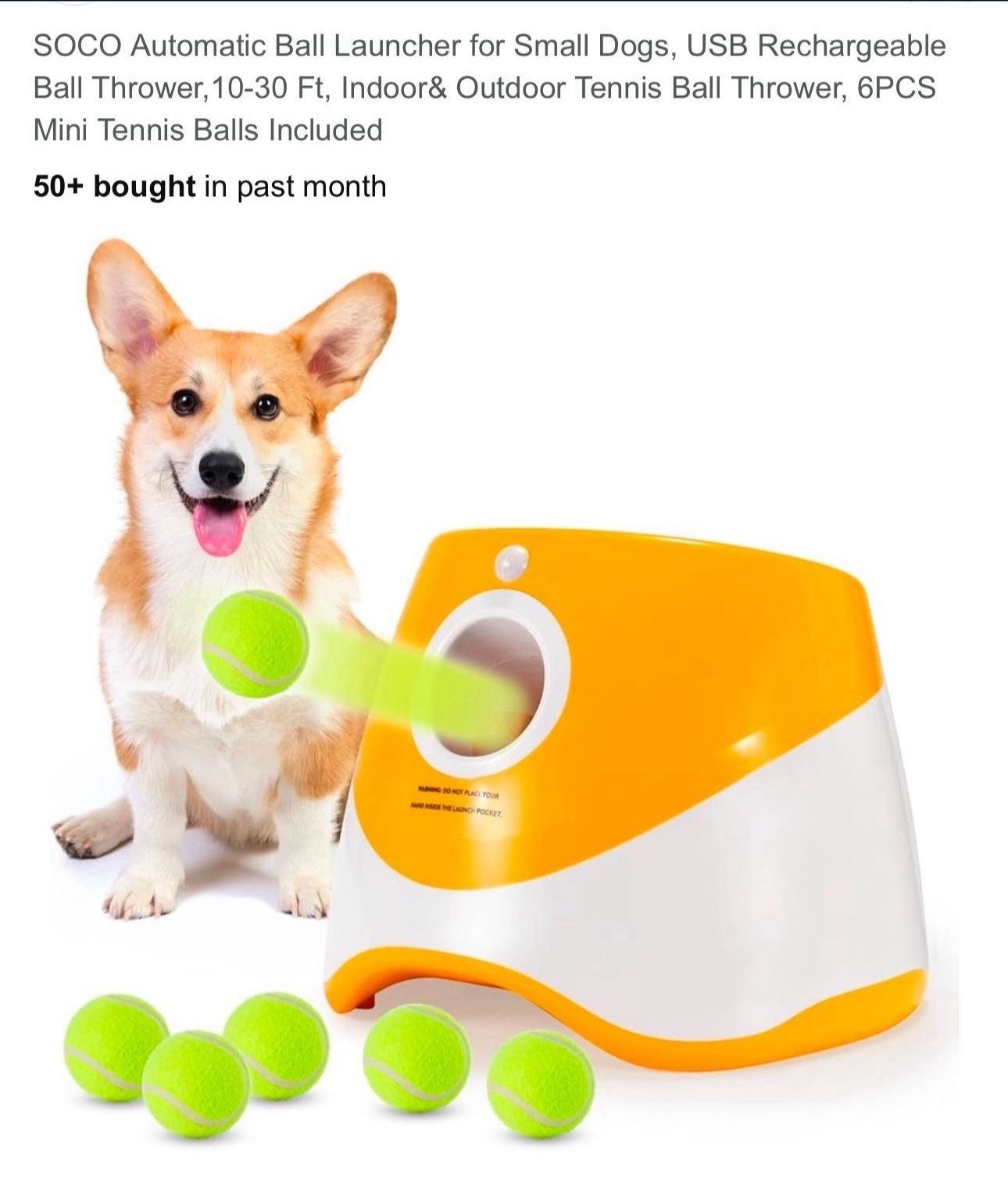 Automatic Ball Launcher for Small Dogs, USB Rechargeable Ball Thrower, 10-30 Ft, Indoor& Outdoor Tennis Ball Thrower, 3PCS Mini Tennis Balls Incl