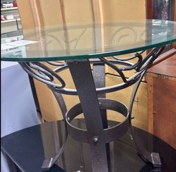 Round Glass Top Wrought Iron Side Table