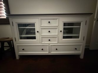 TV Stand Dresser Wood Distressed White Beveled Glass