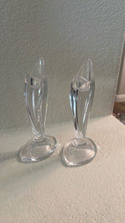 Clear Crystal Glass Candlestick Holders Set of 2