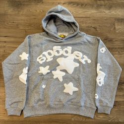 Grey Sp5der Hoodie With White Accents 
