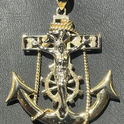 14KT Two Tone Crucifix Anchor Pendant