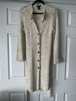 BCBGMaxAzeria Cream Brown Knit Long Cardigan Sweater 