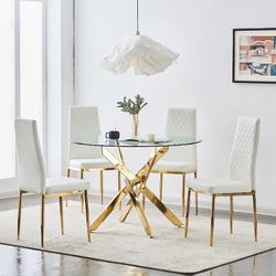 Elegant Glass Top Gold Accents Dining Set