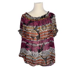  Women’s Short Sleeve Loose  Floral Print Blouse Top Size XL
