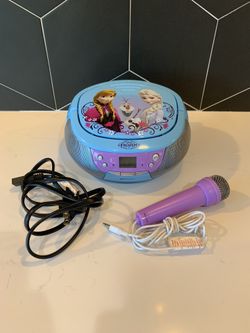 Disney Frozen CD Player Input AUX FM Radio Stereo FR-430 With Cord And Mic Works