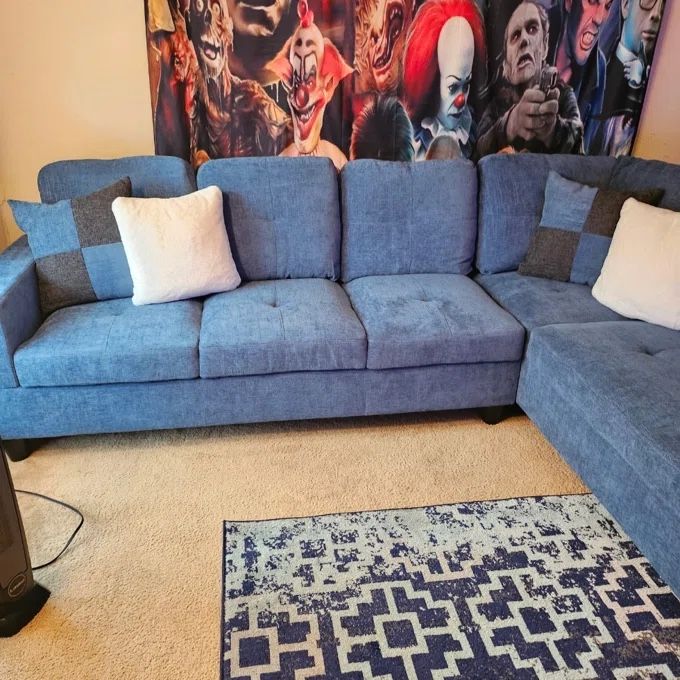 New Blue Sectional Couch With Ottoman