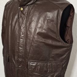 Vintage EDDIE BAUER leather vest Goose Down Puffer brown bomber Mens Medium 90s