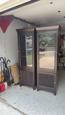 Modern Dark Wood Display Cabinets. Set of 2