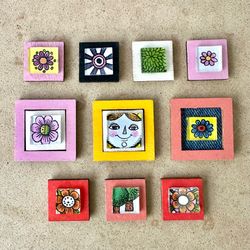 🌸 10 different handmade darling glass tile mini miniature framed artwork