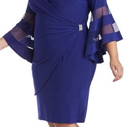 Women’s Formal Dress Plus Size 20W Royal Blue R&M Richards Wrap Bell Long Sleeve