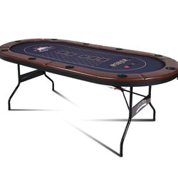 84 Inche10 Player Foldable Poker Table, Texas Holdem Table, Folding Leisure Game Table, Portable Casino Table for Game Room with Padded Rails and Cup 