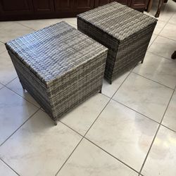 NEW Karl Home Patio Gray Square Wicker Side STORAGE Tables (2)