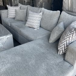Brand New Free Delivery Light Grey Couch With Ottoman 